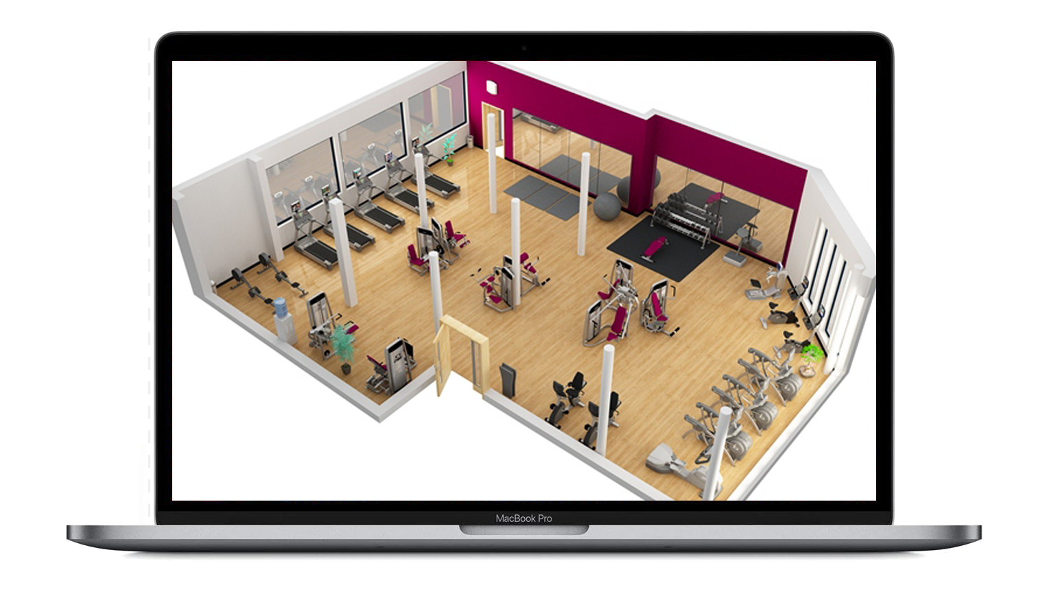 plan 3d salle de sport en entreprise